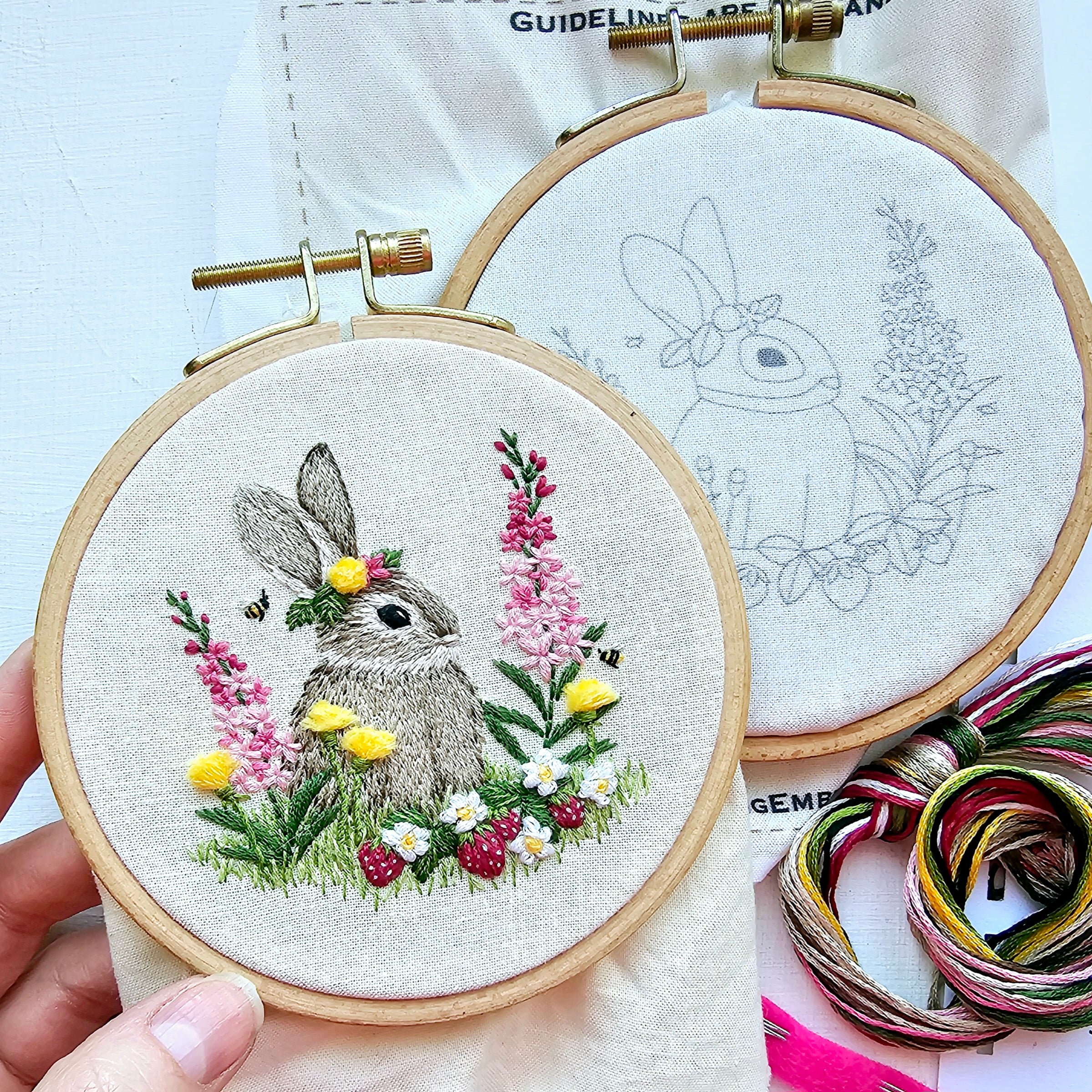 Berry patch bunny embroidery kit â jessica long embroidery