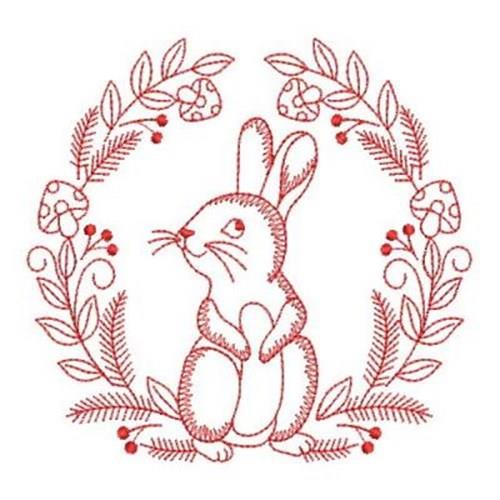 Redwork bunny rabbit embroidery design