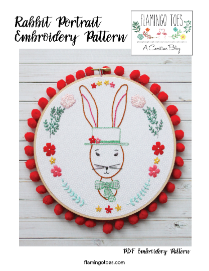 Rabbit portrait pdf embroidery pattern â flamingo toes