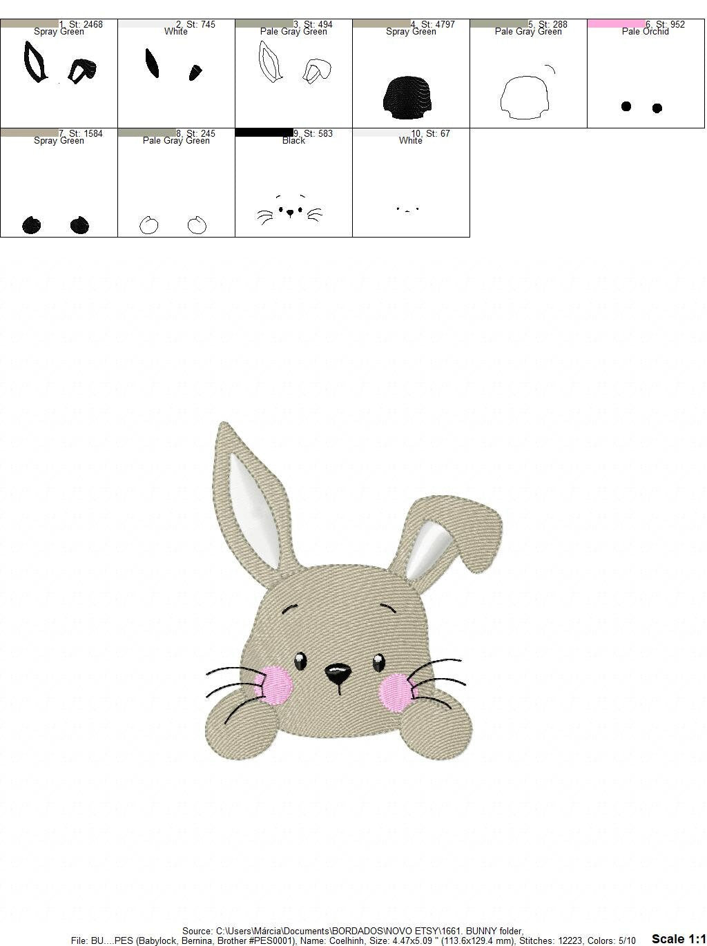 Bunny face embroidery design