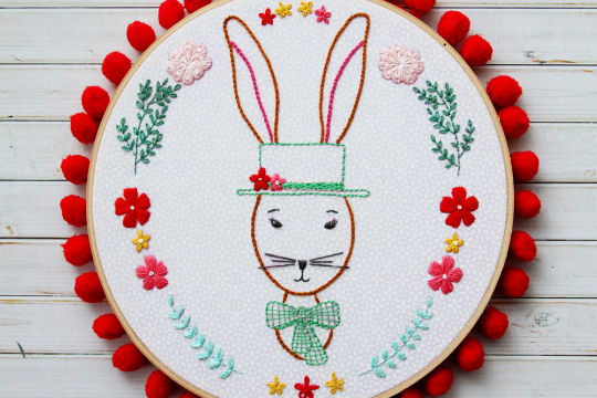 Rabbit portrait pdf embroidery pattern â flamingo toes