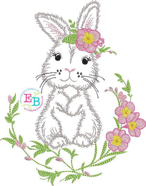 Bunny floral frame embroidery design