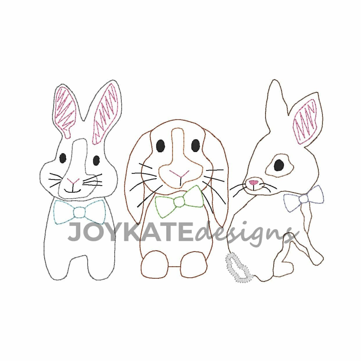 Boy bunny trio vintage embroidery design