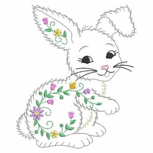 Floral rabbit embroidery design