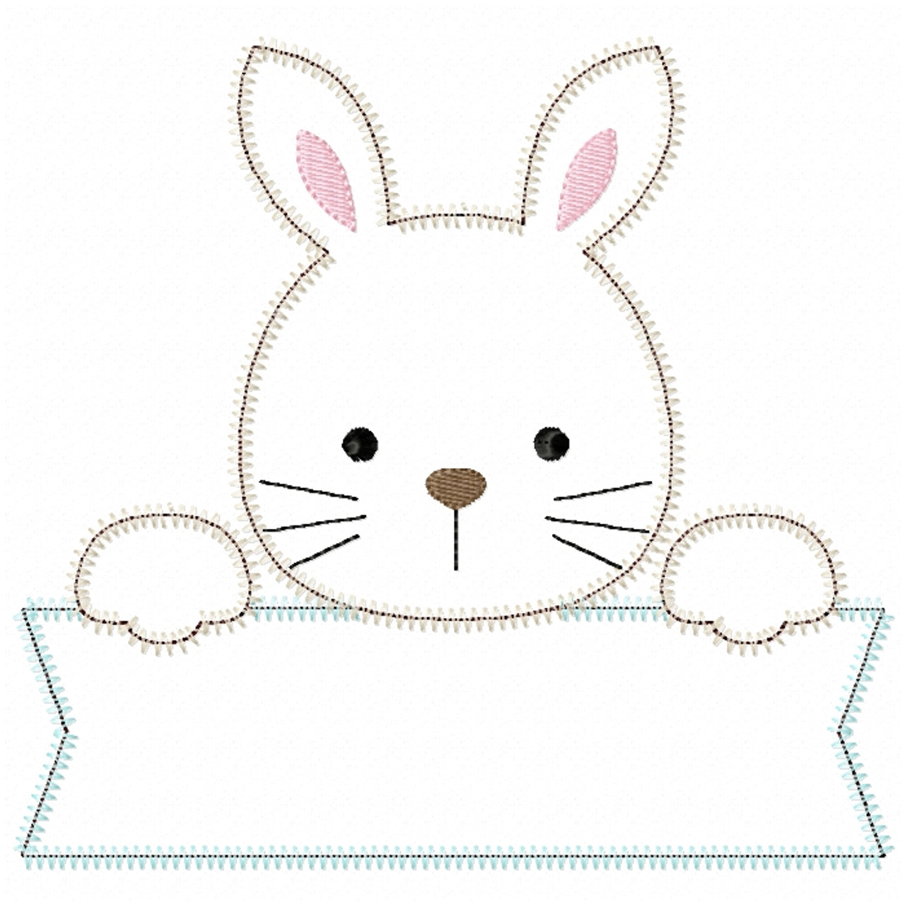 Bunny banner satin and zigzag stitch embroidery machine design