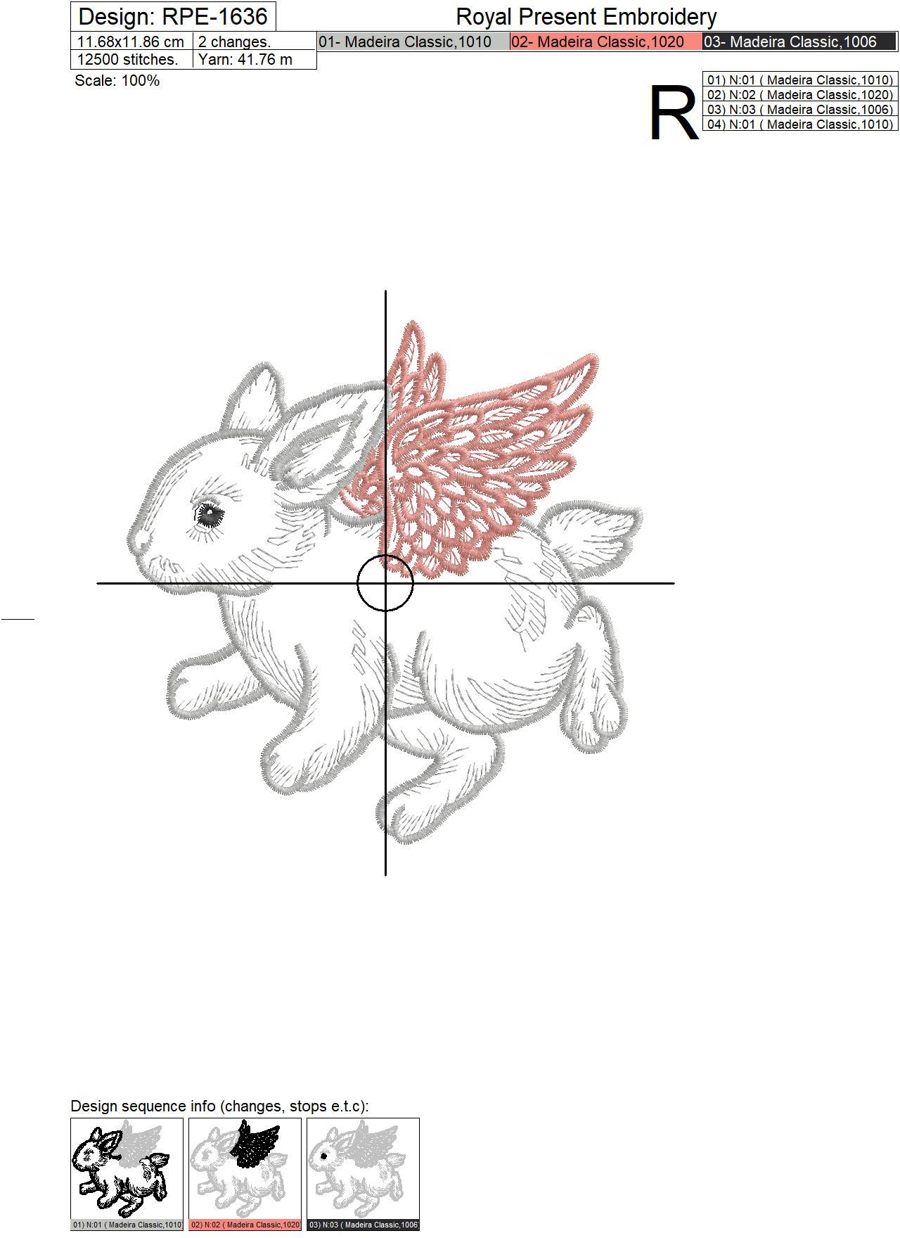 Angel bunny embroidery design