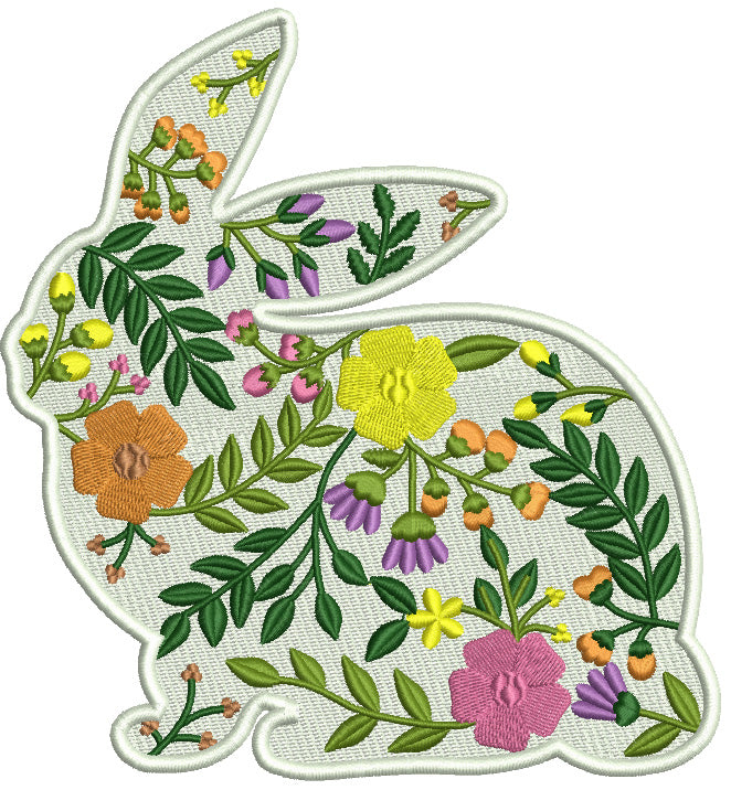 Ornate easter bunny with flowers filled machine embroidery design digi â