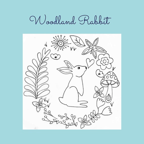 Hand embroidery pattern design rabbitsembroidery pdf pattern woodland creaturesnature embroiderybunny patterntemplate for transfer