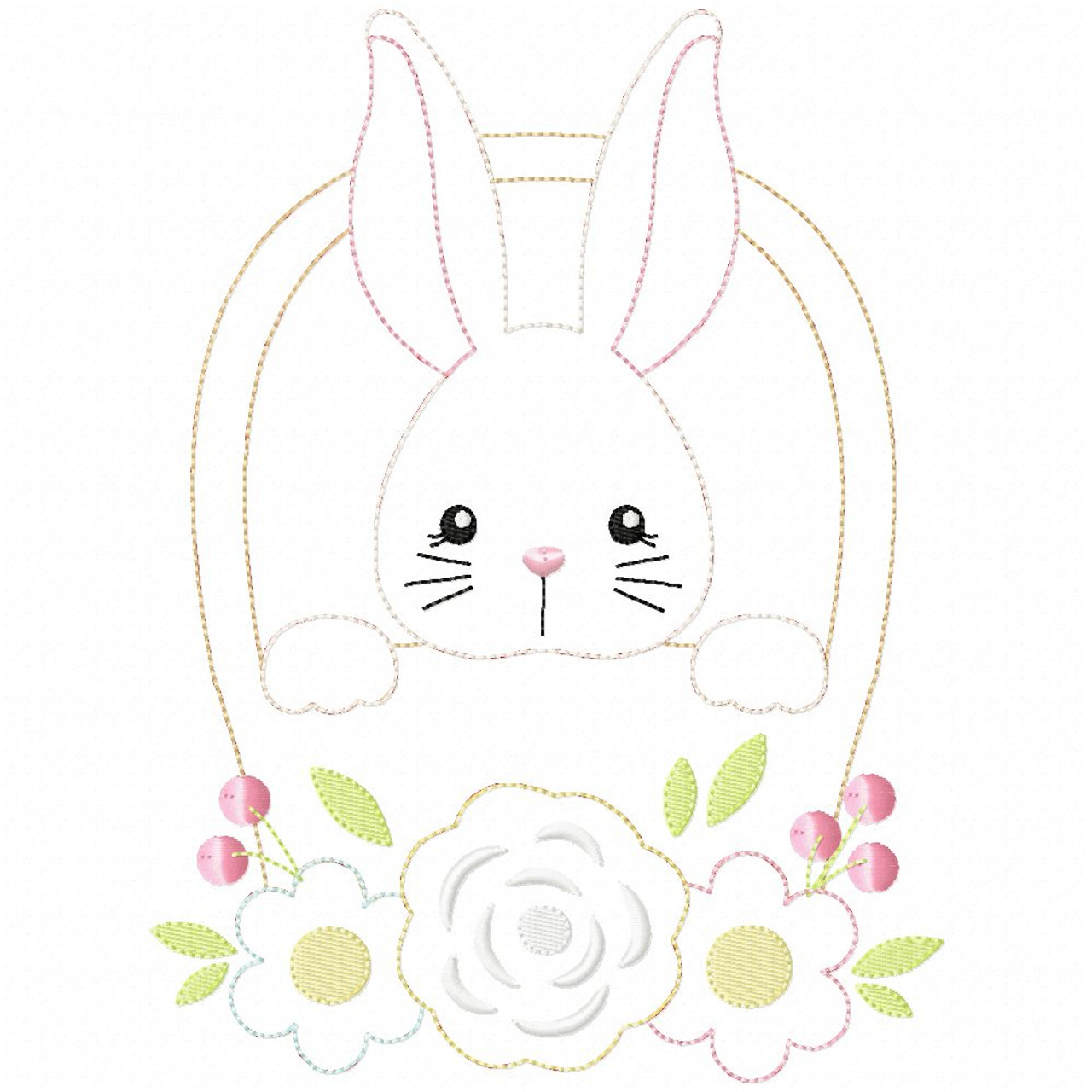 Basket bunny simple stitch and sketch fill applique embroidery machine design