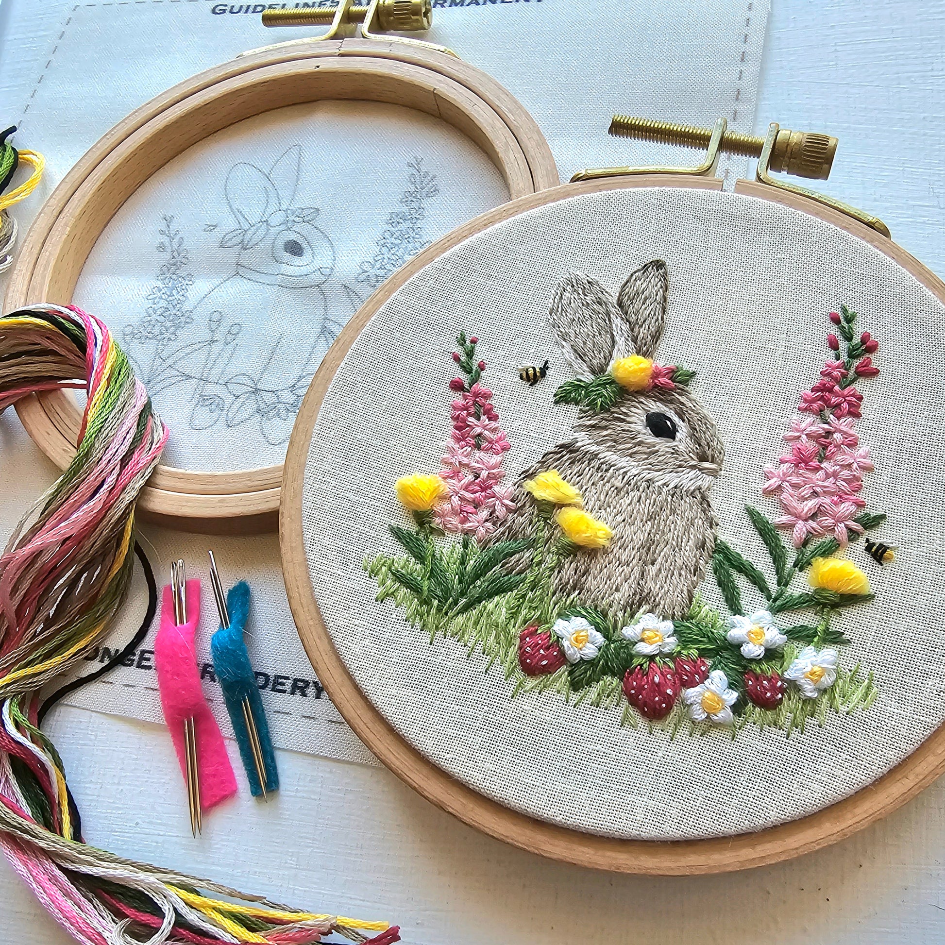 Berry patch bunny embroidery kit â jessica long embroidery