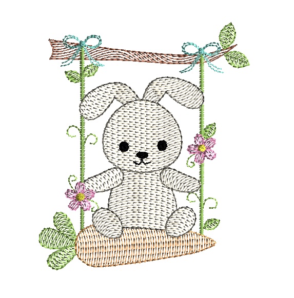 Bunny swing quick stitch machine embroidery design