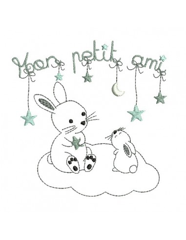 Machine embroidery design rabbit on the cloud