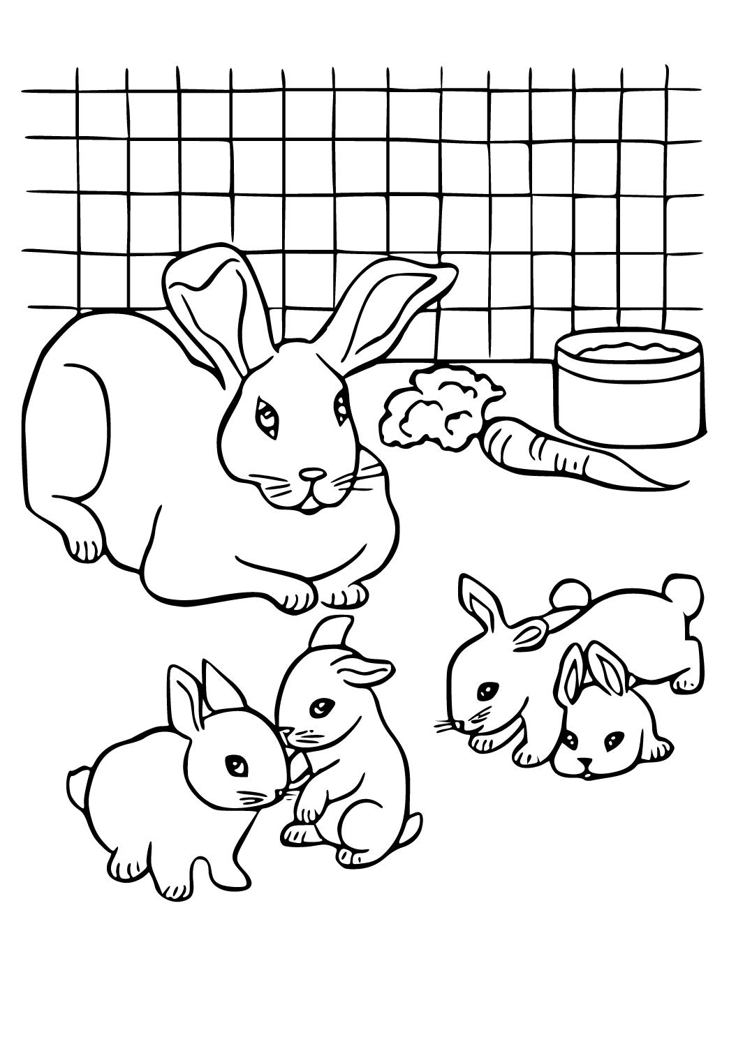 Free printable rabbit family coloring page for adults and kids