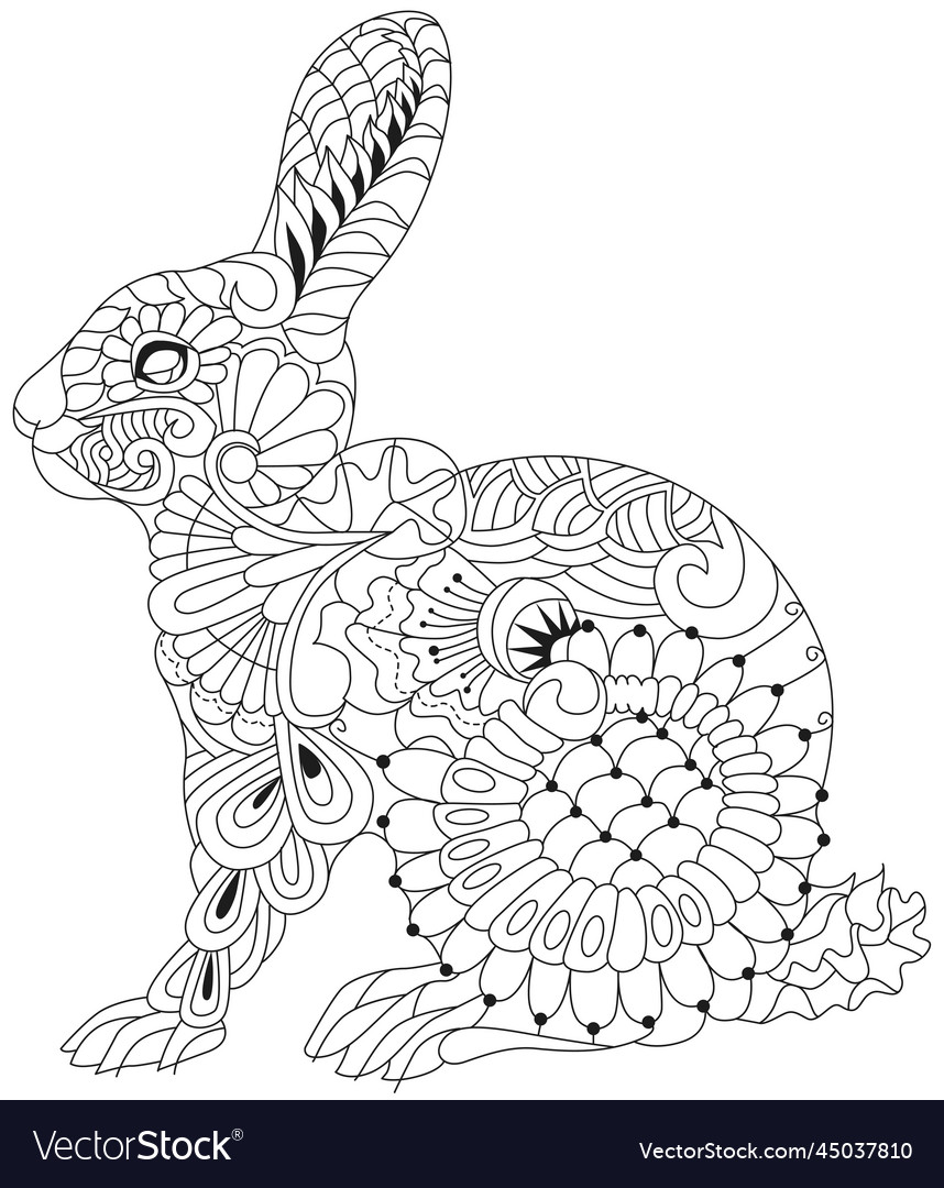 Spring rabbit coloring page for adult and children