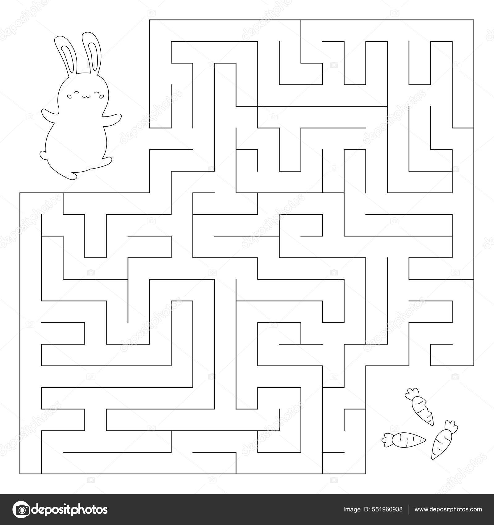 Educational maze game for children help the bunny find right way to carrots coloring page cartoon characters vector illustration stock vector by kristina