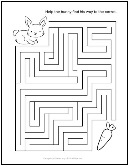 Bunny rabbit and carrot maze print it free