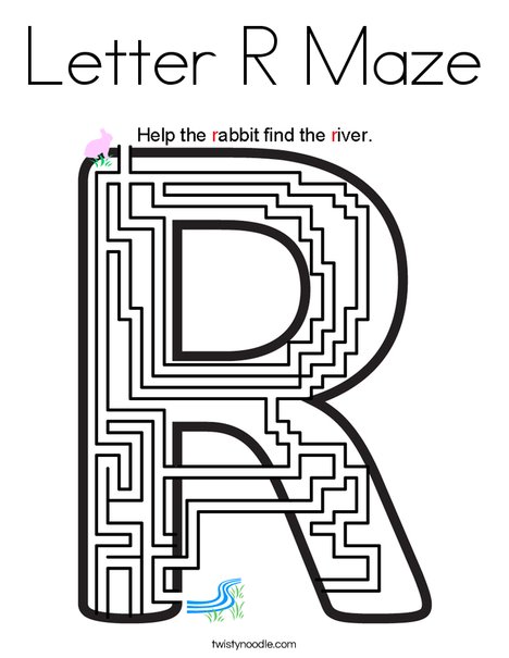 Letter r maze coloring page