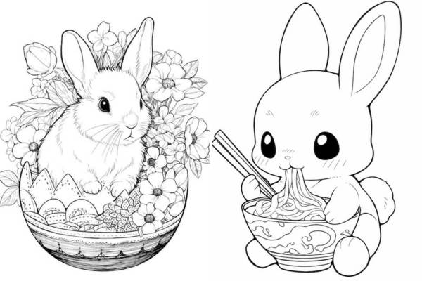 Cute bunny coloring pages for kids and adults