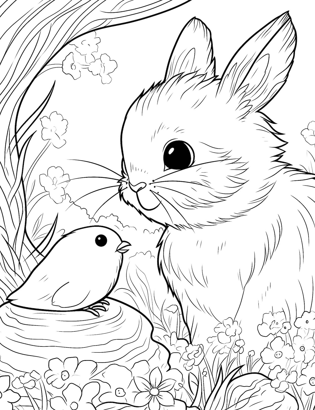 Cute bunny coloring pages for kids and adults