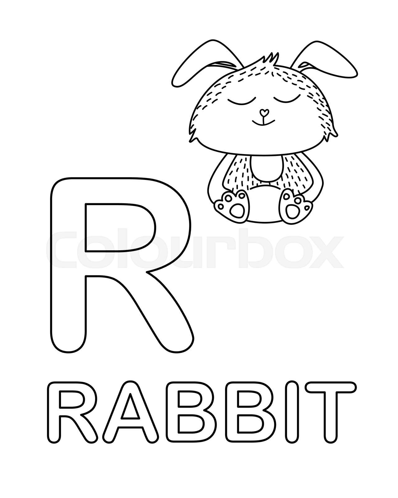 Cute rabbit icon with english alphabet letter r in outline style vector illustration stock vector