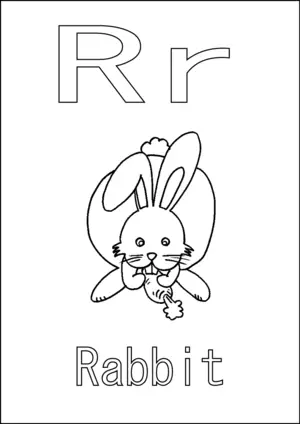 R is for rabbit coloring page