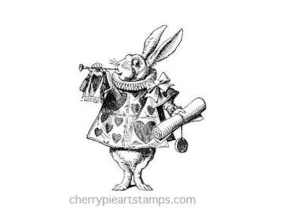 Rabbit with trumpet alice in wonderland cling rubber stamp by cherry pie