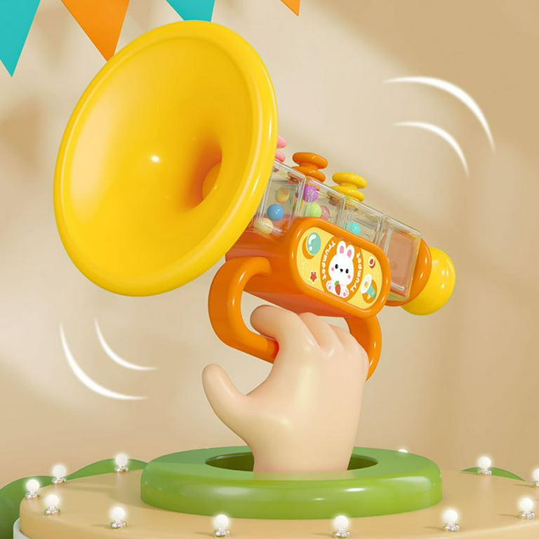 Taize horn toy with lanyard rabbit sticker blowable mini trumpet toy color cognition music instrument trumpet model children early education performance prop