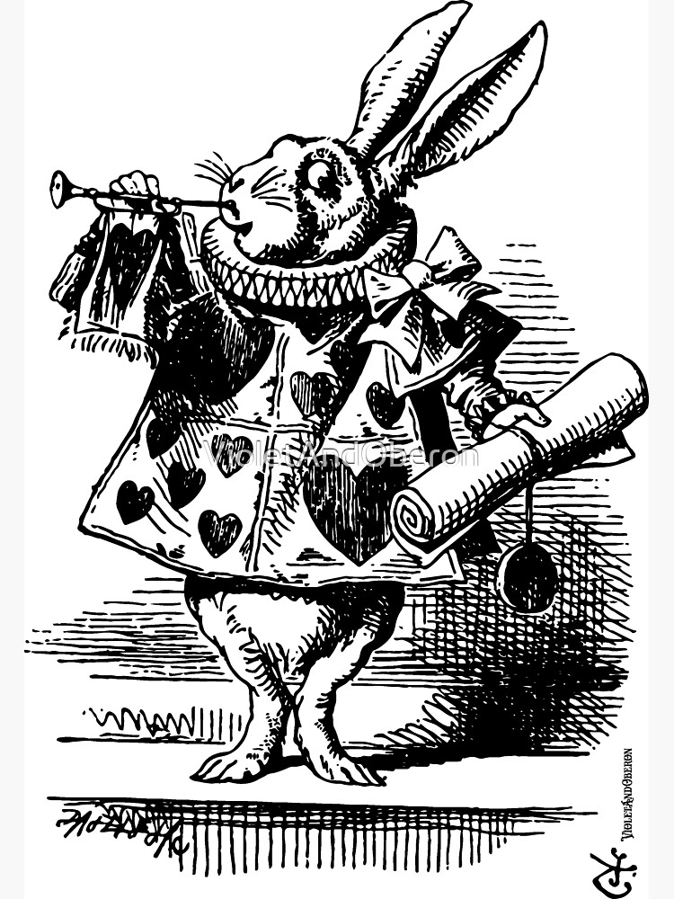 The white rabbit dressed as a herald blowing the trumpet by john tenniel black magnet for sale by violetandoberon