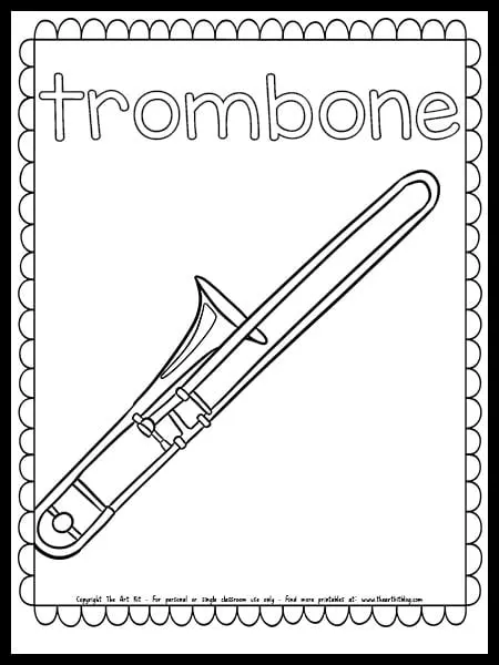 Trombone coloring page free printable download â the art kit