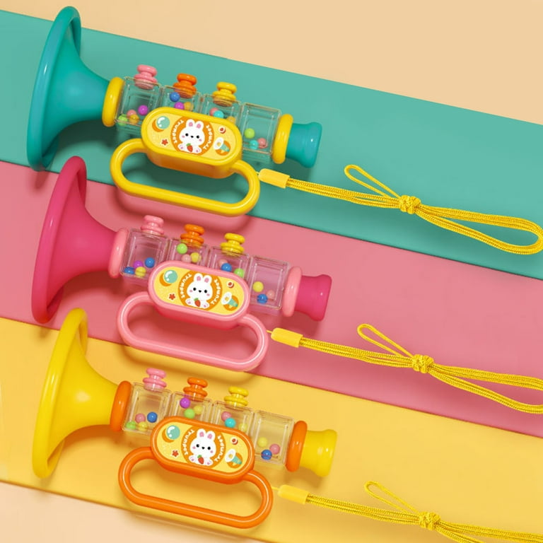 Taize horn toy with lanyard rabbit sticker blowable mini trumpet toy color cognition music instrument trumpet model children early education performance prop