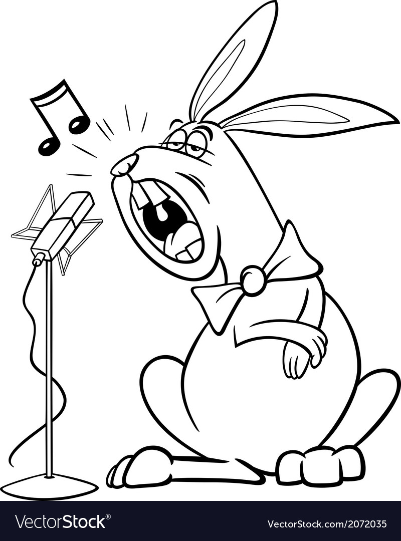 Singing rabbit cartoon coloring page royalty free vector