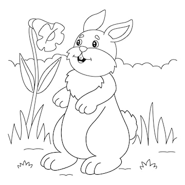 Premium vector rabbit coloring page for kids