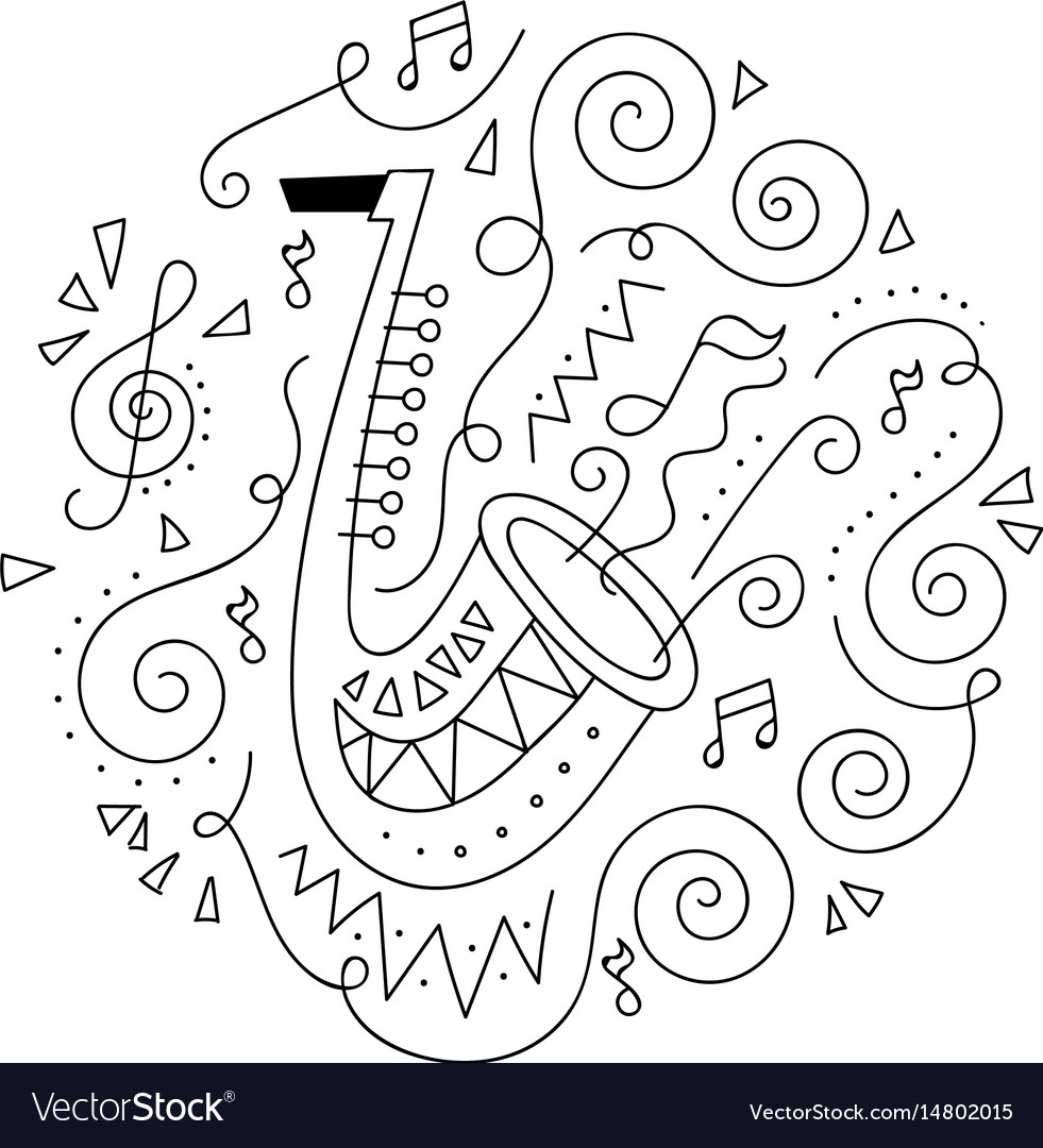 Doodle trumpet coloring page royalty free vector image