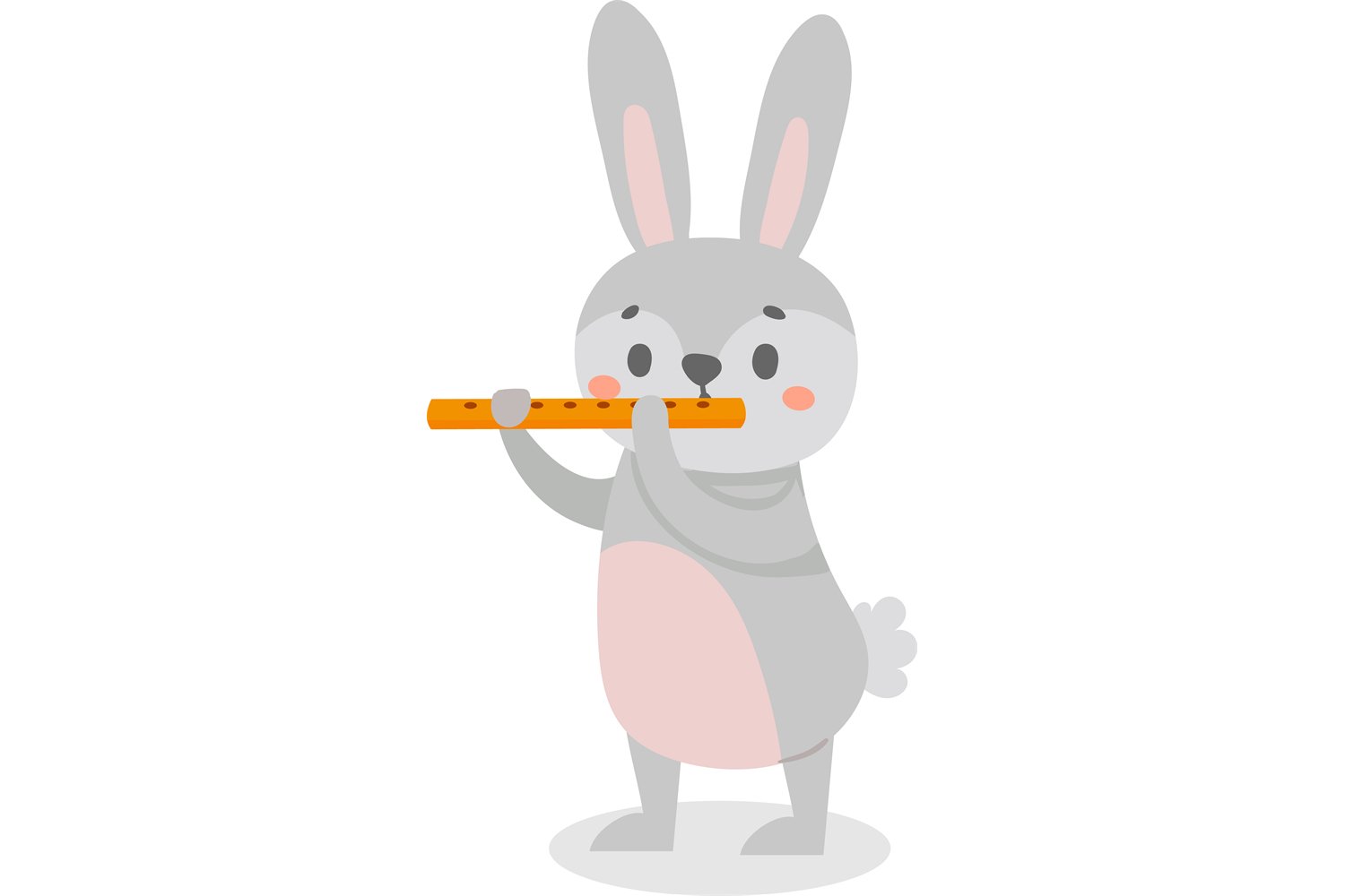 Cute cartoon rabbit playing music with flute png svg eps jpg