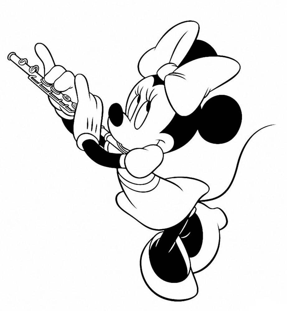 Minnie mouse with a flute coloring page