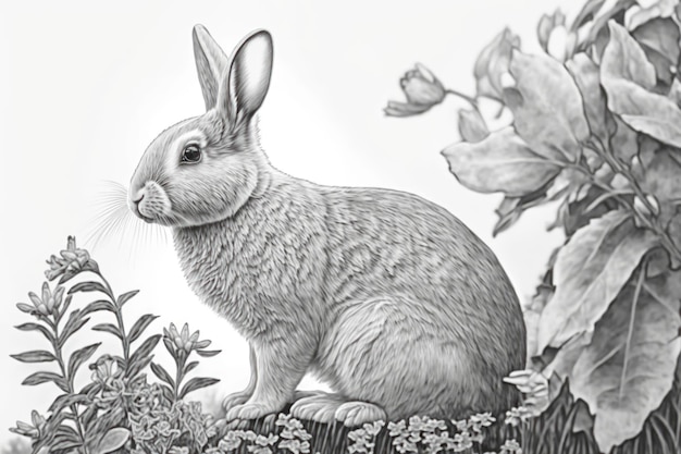 Premium ai image coloring page rabbit grayscale