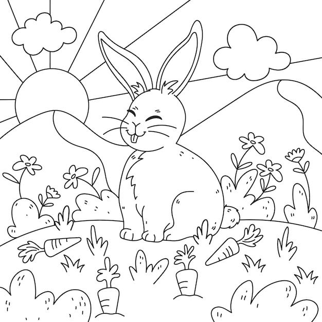 Free vector hand drawn bunny coloring book illustration