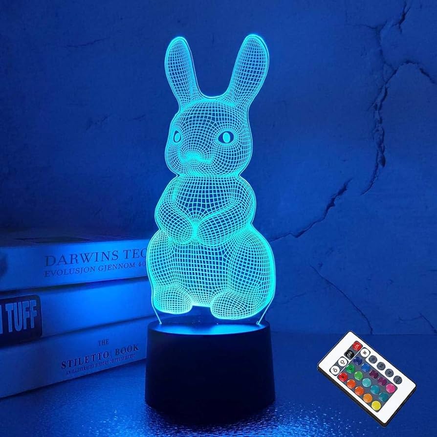 Rabbit bedsi lamp d hologram illusion led remote control color changing christmas easter birthday gift for child baby girl lighting