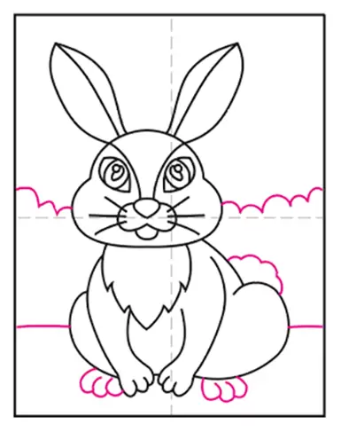 Easy how to draw a bunny tutorial and bunny drawing coloring page