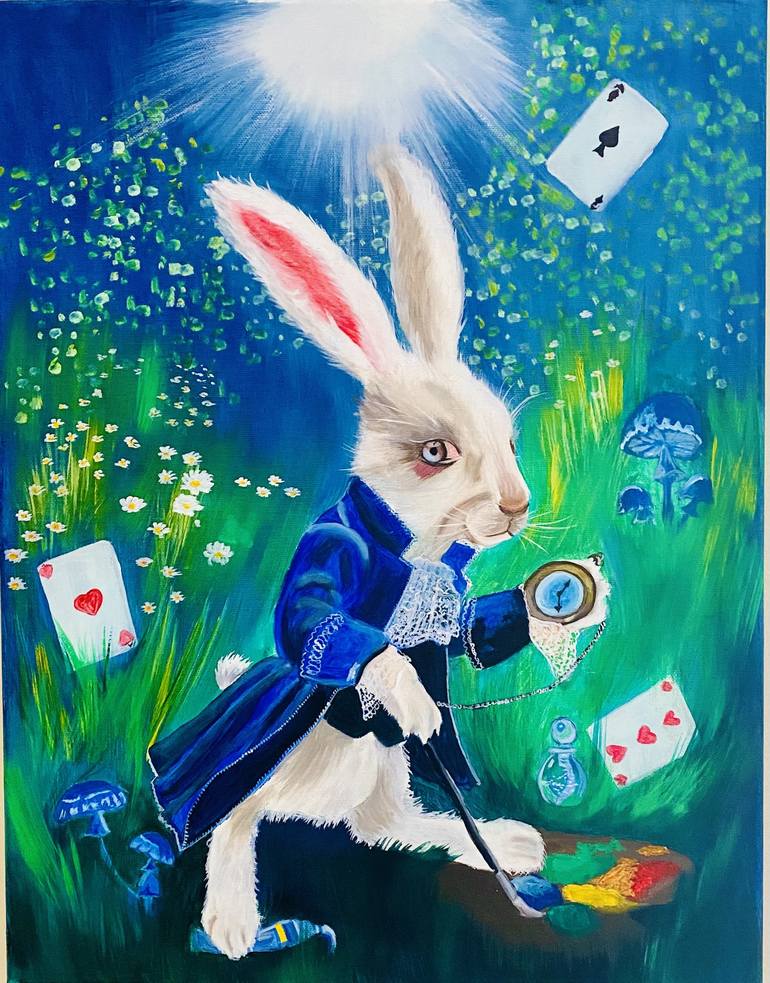 White rabbit original painting alices adventures in wonderland painting by oksana harris saatchi art