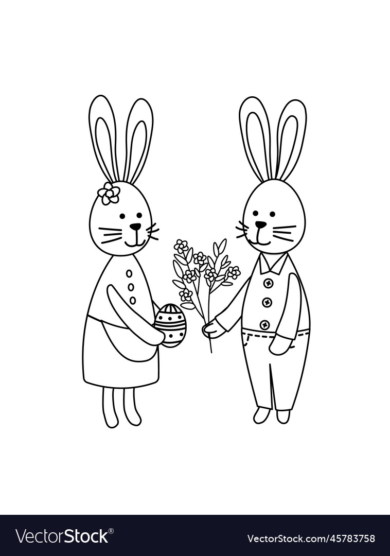 Couple of easter bunnies coloring page royalty free vector