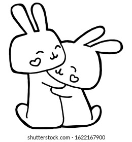 Hand drawing illustration loving rabbits hugs stock illustration