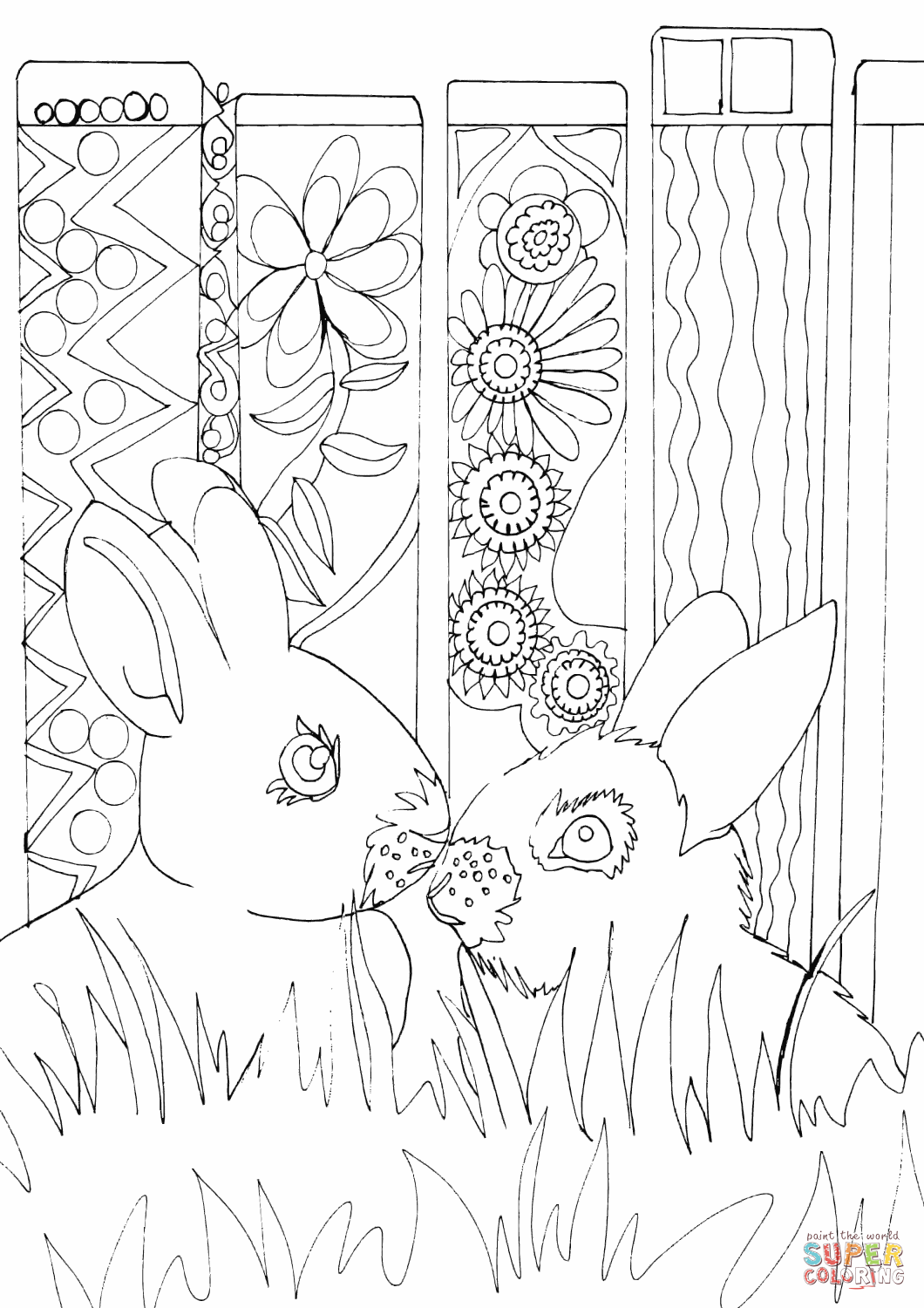 Rabbits couple coloring page free printable coloring pages