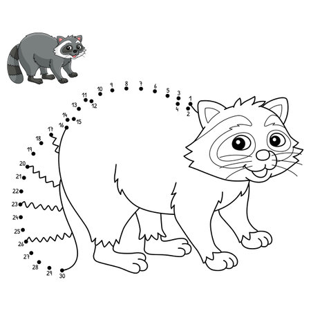 Dot to dot racoon animal isolated coloring page