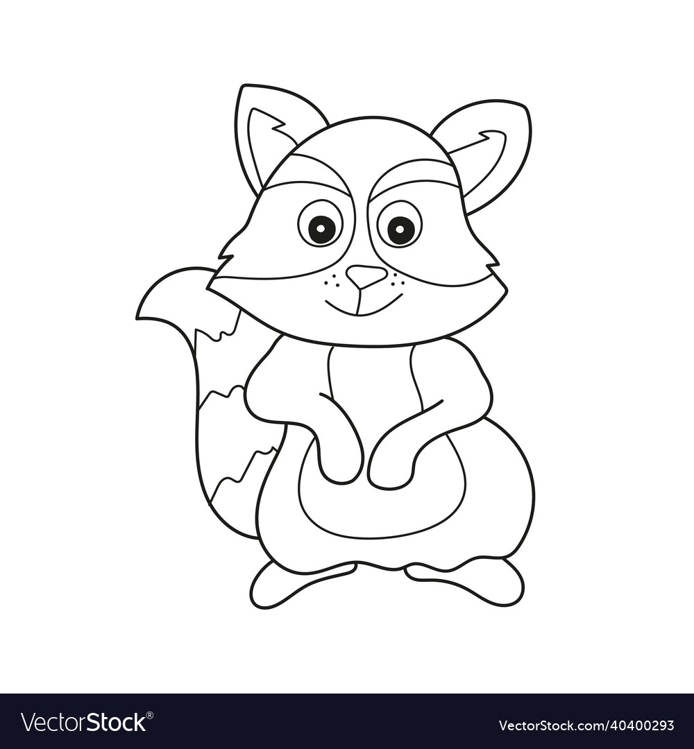 Simple coloring page forest animal raccoon doodle vector image