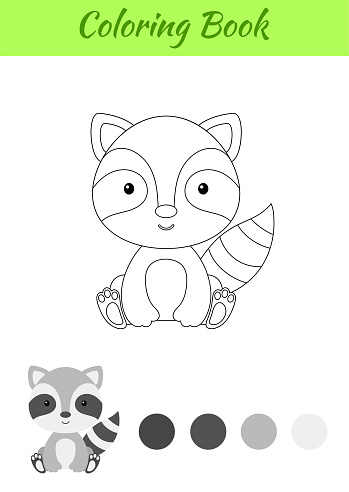 Coloring page little sitting baby raccoon coloring book for kids educational activity for preschool years kids and toddlers with cute animal flat cartoon colorful vector stock illustration stock illustration