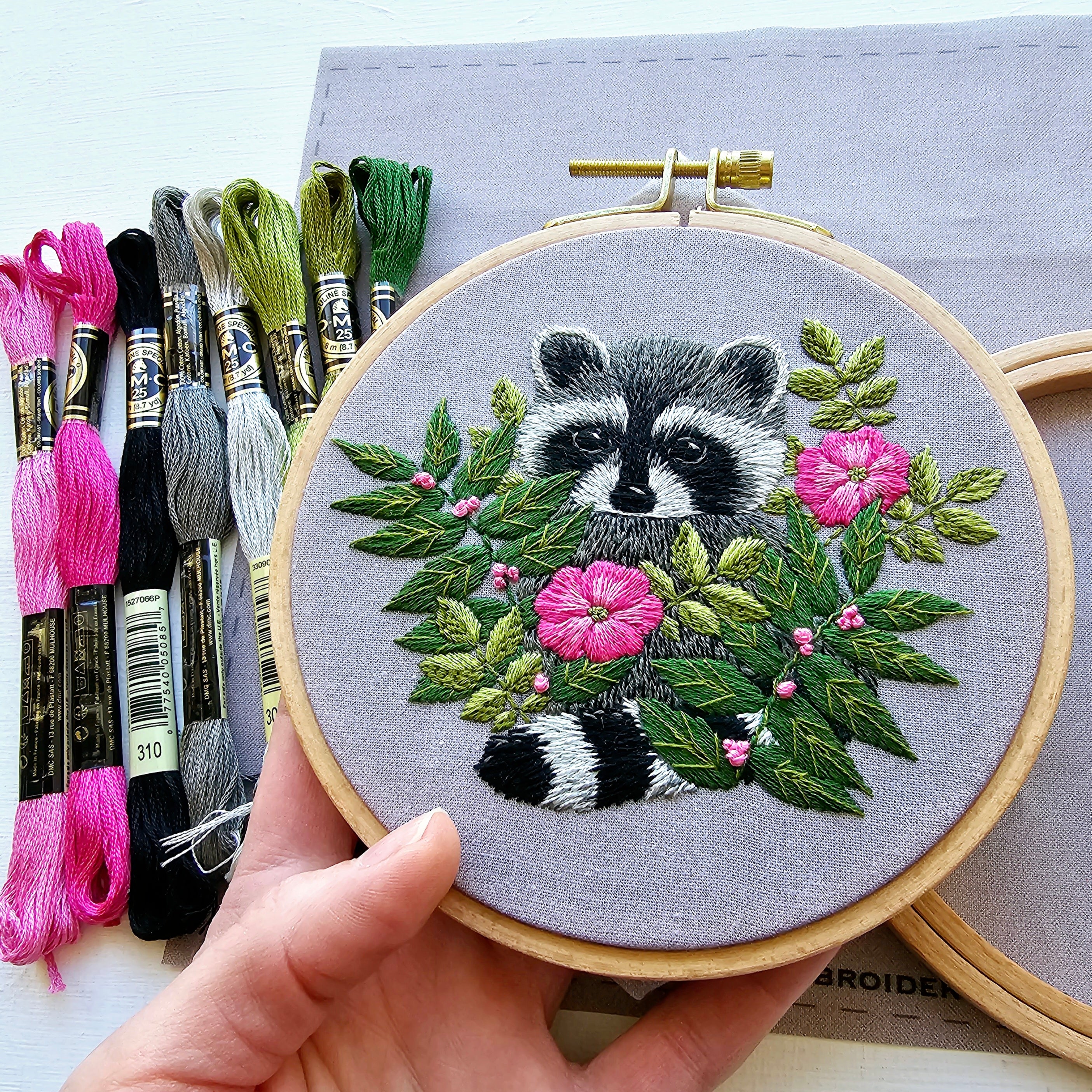 Raccoon embroidery kit â jessica long embroidery