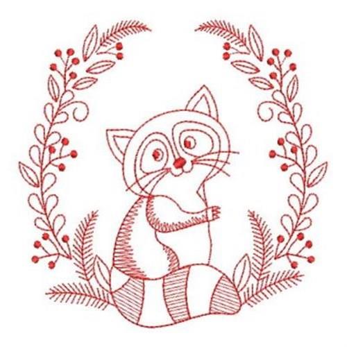 Redwork raccoon embroidery design