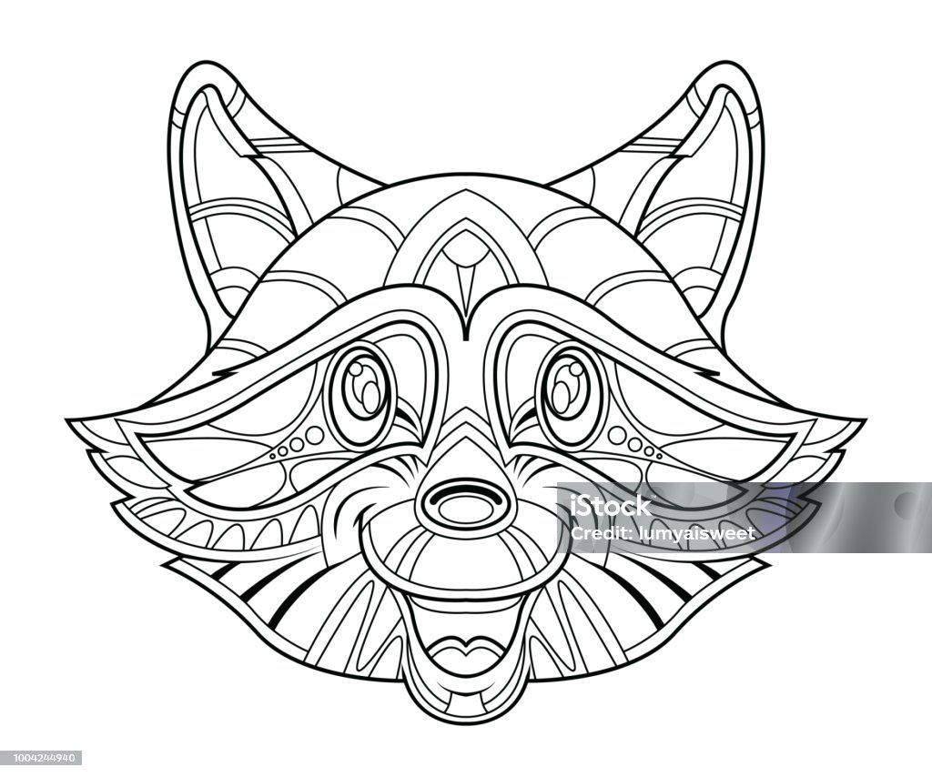 Raccoon head coloring page stock illustration