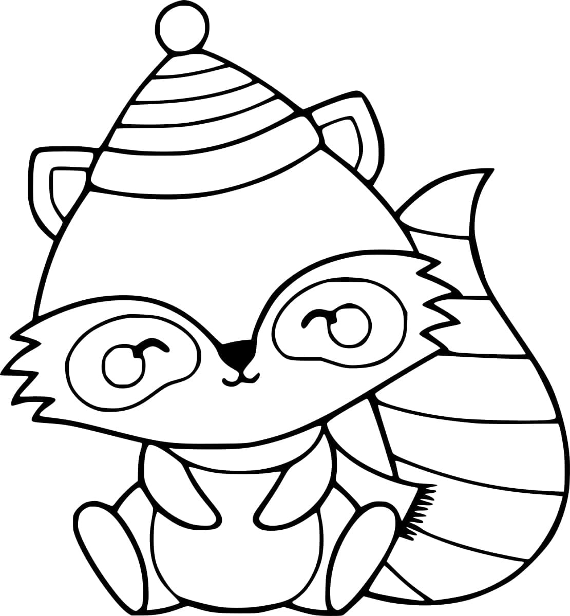 Cute raccoon on winter coloring page